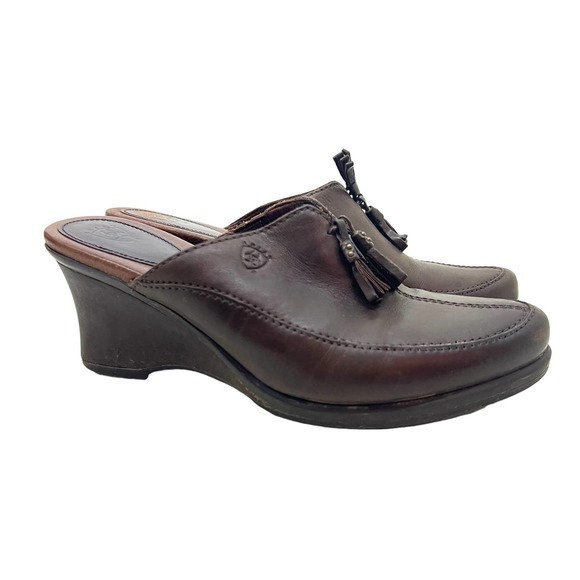 Ariat Women's Brown Leather Clogs Slip On Mules Tassels style #20926 size 7 - Picture 1 of 12